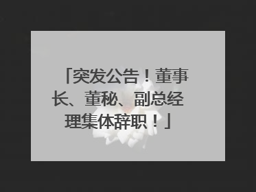 突发公告！董事长、董秘、副总经理集体辞职！