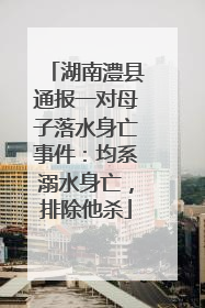 湖南澧县通报一对母子落水身亡事件：均系溺水身亡，排除他杀