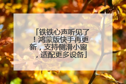 铁铁心声听见了！鸿蒙版快手再更新，支持侧滑小窗，适配更多设备